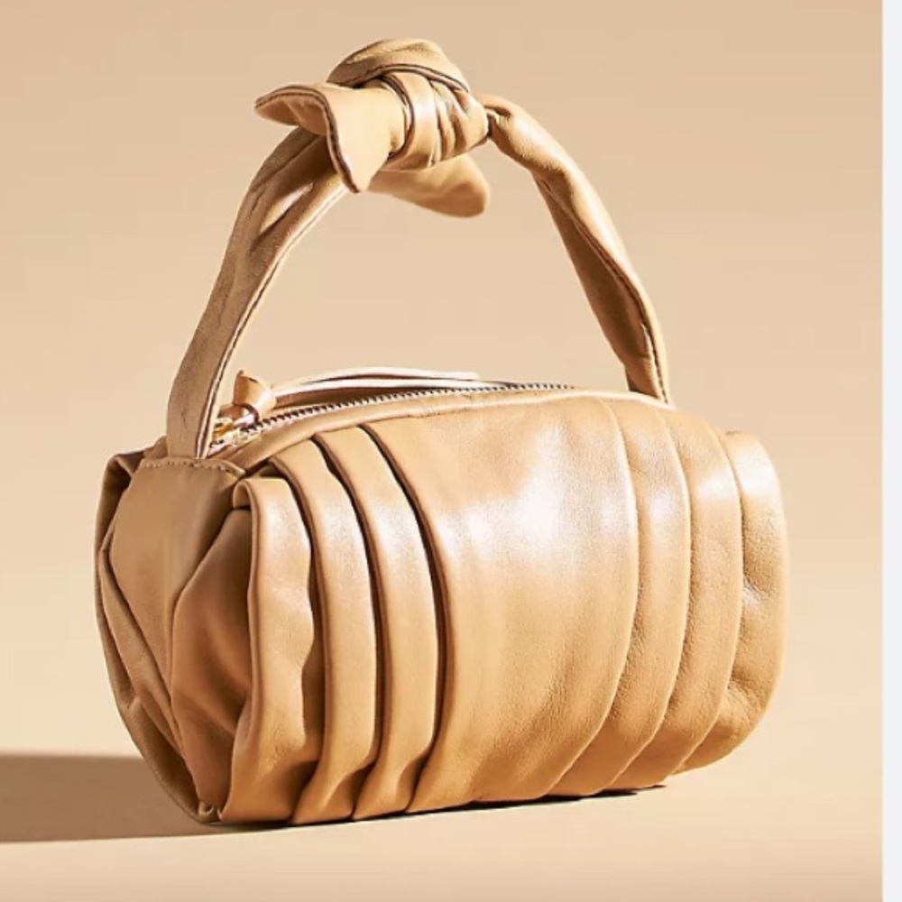 New: by Anthropologie Mini Top Knot Pleated Handbag. Lamb Leather.